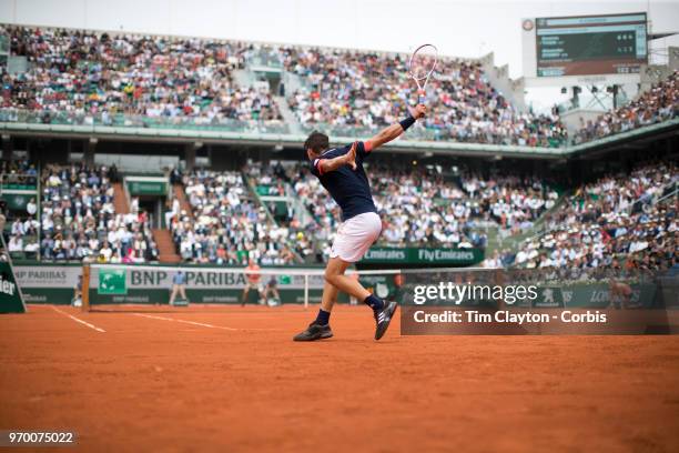 June 5. French Open Tennis Tournament - Day Ten. Dominic Thiem of Austria in action against Alexander Zverev of Germany on Court Philippe-Chatrier in...