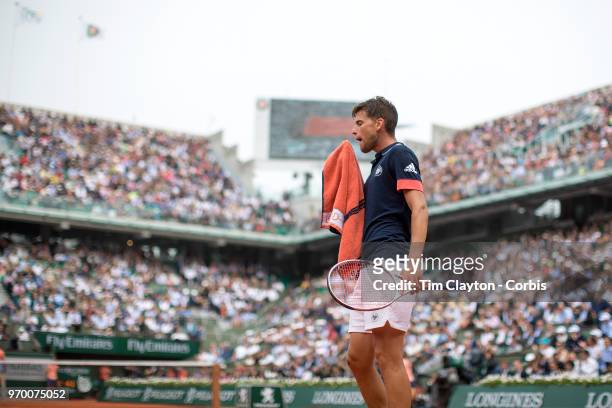 June 5. French Open Tennis Tournament - Day Ten. Dominic Thiem of Austria during his match against Alexander Zverev of Germany on Court...