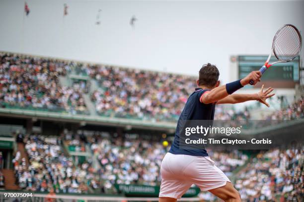 June 5. French Open Tennis Tournament - Day Ten. Dominic Thiem of Austria in action against Alexander Zverev of Germany on Court Philippe-Chatrier in...
