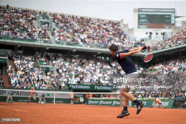 June 5. French Open Tennis Tournament - Day Ten. Dominic Thiem of Austria in action against Alexander Zverev of Germany on Court Philippe-Chatrier in...