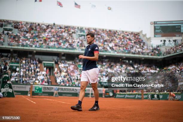 June 5. French Open Tennis Tournament - Day Ten. Dominic Thiem of Austria during his match against Alexander Zverev of Germany on Court...