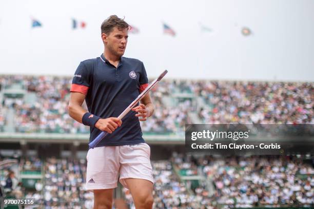 June 5. French Open Tennis Tournament - Day Ten. Dominic Thiem of Austria during his match against Alexander Zverev of Germany on Court...