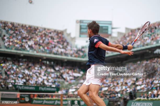 June 5. French Open Tennis Tournament - Day Ten. Dominic Thiem of Austria in action against Alexander Zverev of Germany on Court Philippe-Chatrier in...