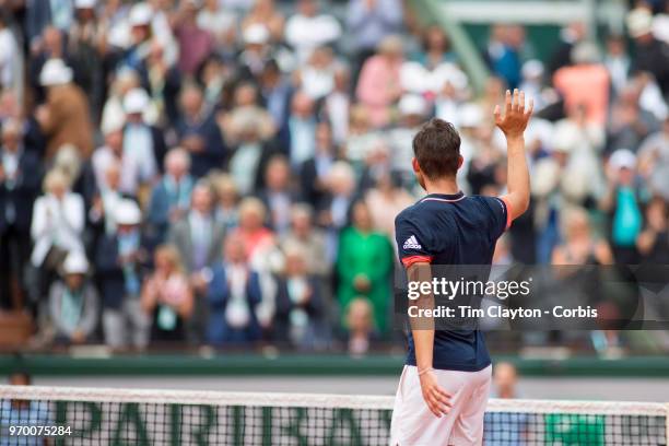 June 5. French Open Tennis Tournament - Day Ten. Dominic Thiem of Austria celebrates his victory against Alexander Zverev of Germany on Court...