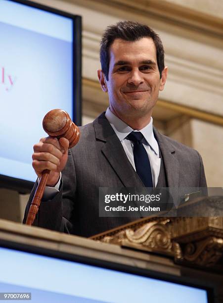 Actor Ty Burrell rings the opening bell at the New York Stock Exchange on February 3, 2010 in New York City.