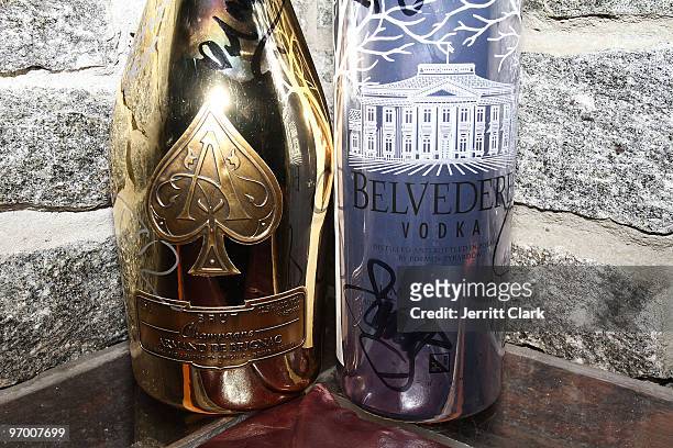 Bottle of Ace of Spades and Belvedere up for auction are displayed at A Party: Relief For Haiti Edition benefiting Yele Haiti at The Eldridge on...