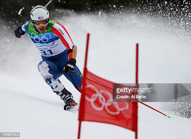 Bode Miller of the United States misses a gate during the Alpine Skiing Men's Giant Slalom on day 12 of the Vancouver 2010 Winter Olympics at...