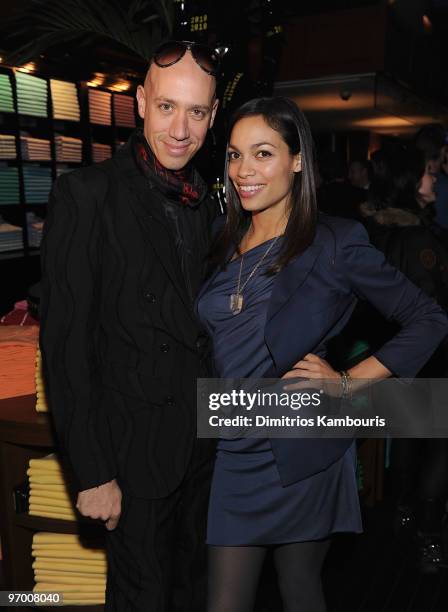 Stylist Robert Verdi and actress Rosario Dawson attend the Opening of 2010 The Whitney Biennial celebrated by Tommy Hilfiger at Tommy Hilfiger Fifth...