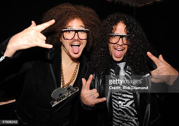 Musicians Skyblue and Redfoo of LMFAO attend the 52nd Annual GRAMMY Awards pre-telecast held at Staples Center on January 31, 2010 in Los Angeles,...