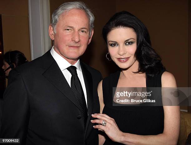 Victor Garber and Catherine Zeta-Jones pose backstage at the 2010 Drama League "A Musical Celebration Of Broadway" All-Star Benefit Gala at The...