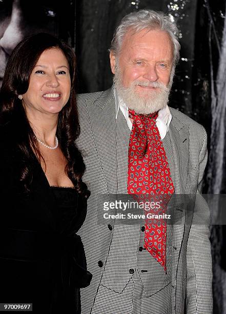Sir Anthony Hopkins and wife Stella Arroyave attends the "The Wolfman" premiere at ArcLight Cinemas on February 9, 2010 in Hollywood, California.
