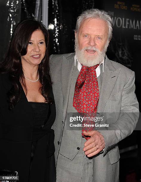 Sir Anthony Hopkins and wife Stella Arroyave attends the "The Wolfman" premiere at ArcLight Cinemas on February 9, 2010 in Hollywood, California.