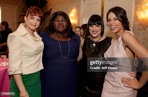 Actor Carla Gugino, actor Gabourey Sidibe, author/V-Day Founder Eve Ensler, and actor/V-Day Board Member Rosario Dawson attend V-Day's 4th Annual LA...