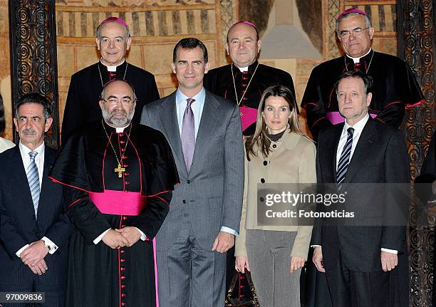 Prince Felipe of Spain and Princess Letizia of Spain visit Jaca Cathedral on February 9, 2010 in Jaca, Spain.