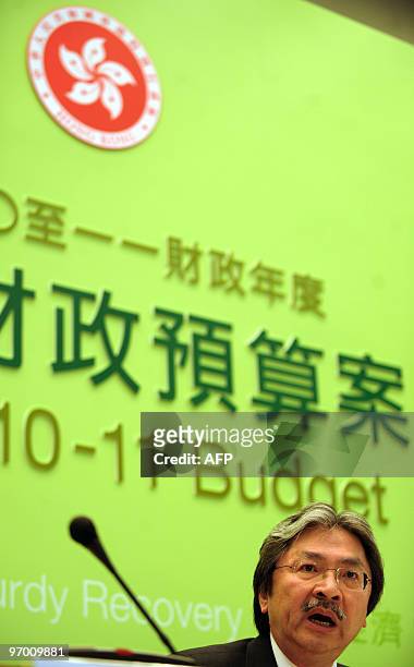 Hong Kong Financial Secretary John Tsang speaks during a media briefing in Hong Kong on February 24, 2010. Hong Kong said that it will introduce a...