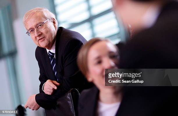 German Economy Minister Rainer Bruederle attends the weekly German government cabinet meeting at the Chancellery on February 24, 2010 in Berlin,...