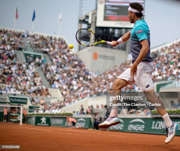 June 5. French Open Tennis Tournament - Day Ten. Marco Cecchinato of Italy in action against Novak Djokovic of Serbia on Court Suzanne Lenglen in the...