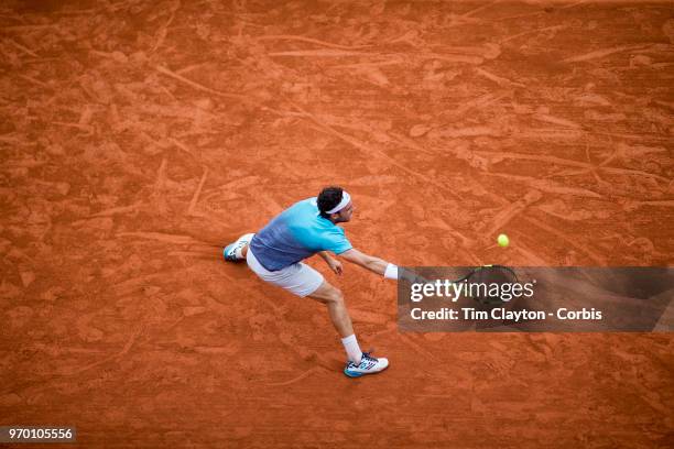 June 5. French Open Tennis Tournament - Day Ten. Marco Cecchinato of Italy in action against Novak Djokovic of Serbia on Court Suzanne Lenglen in the...