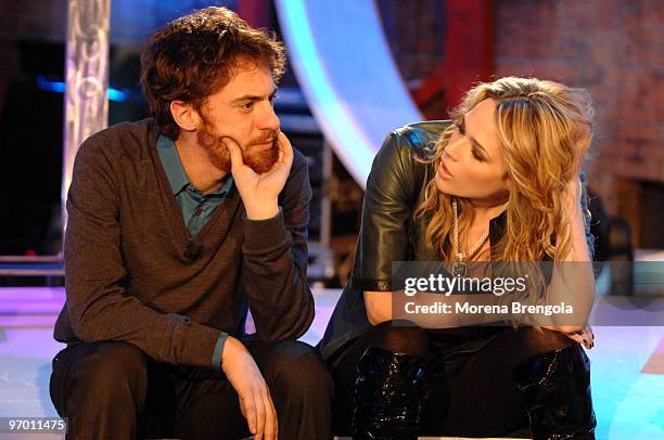 Elio Germano and Laura Chiatti during the Italian tv show "Scalo 76" on February 21, 2008 in Milan, Italy.