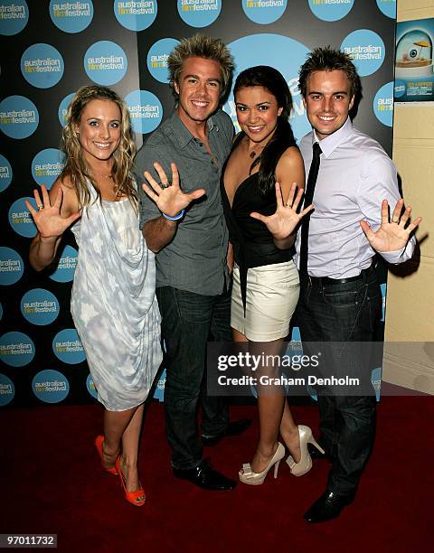 Members of Hi-5 Casey Burgess, Stevie Nicholson, Fely Irvine and Tim Maddren pose as they arrive for the official opening of the inaugural Australian...