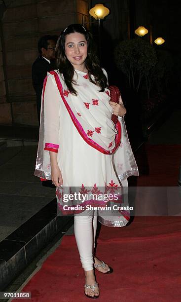 Bollywood actress Karishma Kapoor arrives to attend the wedding reception for Rashi Agarwal and Hemant Bhanadari at ITC Grand Maratha Sheraton on...