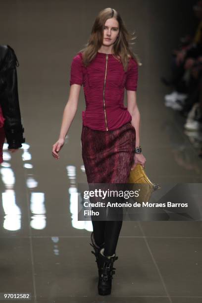 Model walks the runway at the Burberry Prorsum show for London Fashion Week Autumn/Winter 2010 at on February 23, 2010 in London, England.