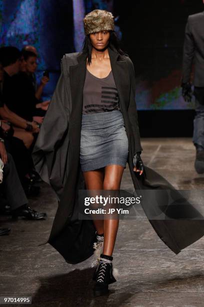 Model walks the runway wearing William Rast Fall 2010 during Mercedes-Benz Fashion Week at Cedar Lake on February 17, 2010 in New York City.