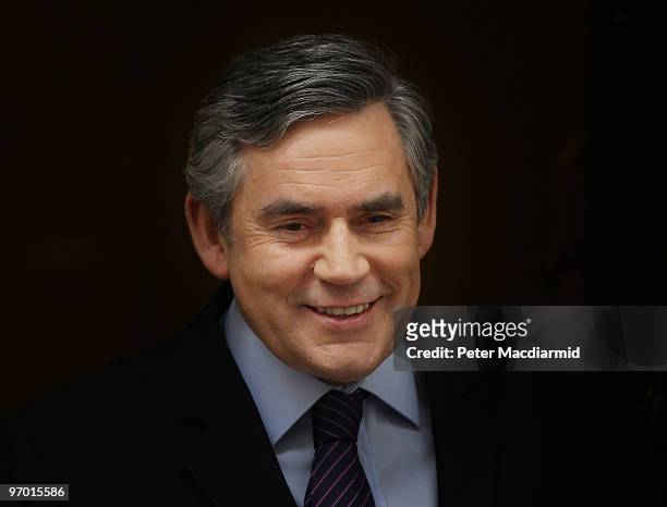 Prime Minister Gordon Brown leaves Number 10 Downing Street for Parliament on February 24, 2010 in London, England. Chancellor Alistair Darling has...