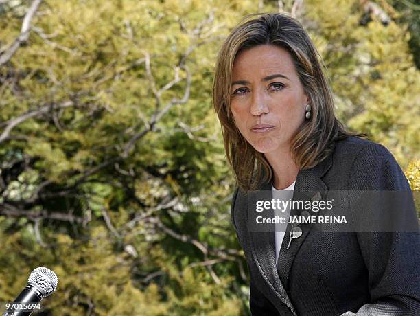 Spain's Defence Minister Carme Chacon speaks to the press during the Informal Meeting of Defence Minister on February 24, 2010 in Palma de Mallorca....