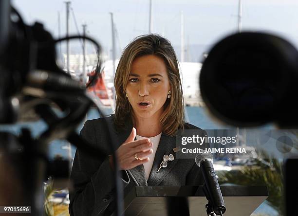 Spain's Defence Minister Carme Chacon speaks to the press during the Informal Meeting of Defence Minister on February 24, 2010 in Palma de Mallorca....