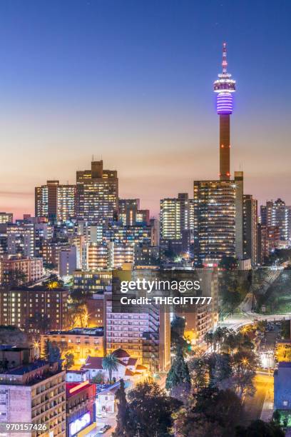 johannesburg panorama van de stad met de communicatie toren - johannesburg stockfoto's en -beelden