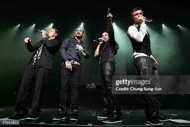 Brian Littrell, A.J. McLean, Howie Dorough and Nick Carter of the Backstreet Boys onstage at AX-hall on February 24, 2010 in Seoul, South Korea.