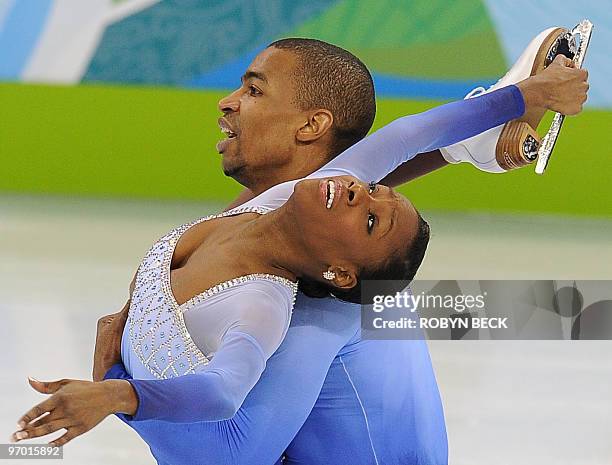 French skaters Vanessa James and Yannick Bonheur perform during the figure skating pairs free program at the 2010 Winter Olympics at the Pacific...