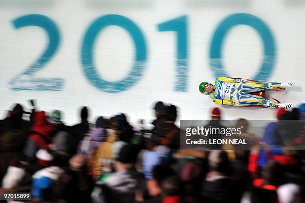 Australia's Hannah Campbell-Pegg competes during the women's Luge Singles run at Whistler Sliding Center on February 15, 2010 during the Vancouver...