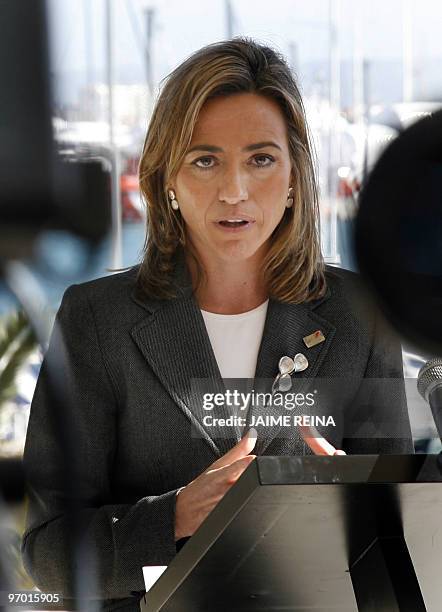 Spain's Defence Minister Carme Chacon speaks to the press during the Informal Meeting of Defence Minister on February 24, 2010 in Palma de Mallorca....