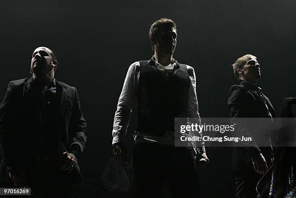 McLean, Nick Carter and Brian Littrell of the Backstreet Boys onstage at AX-hall on February 24, 2010 in Seoul, South Korea.