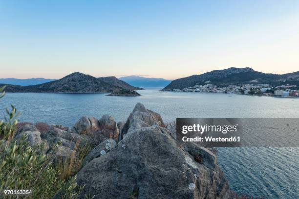 greece, peloponnese, arcadia, view to tolo and island - arcadia greece stock pictures, royalty-free photos & images
