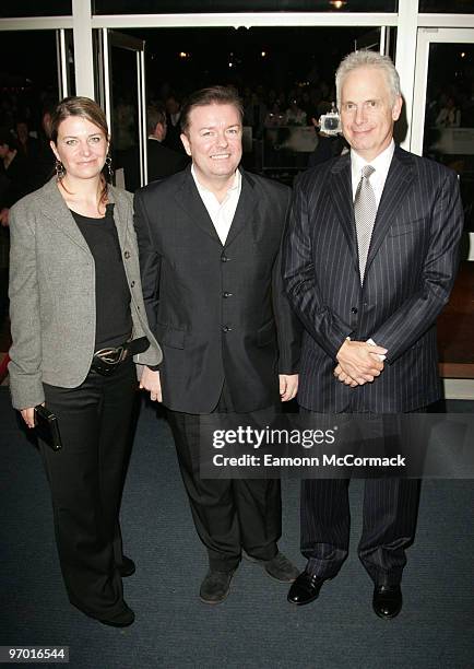 Jane Fallon, Ricky Gervais and Christopher Guest