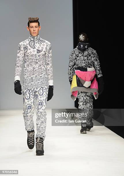 Model walks down the catwalk during the Christopher Shannon show as part of London Fashion Week Autumn/Winter 2010 at the BFC Show space at Somerset...