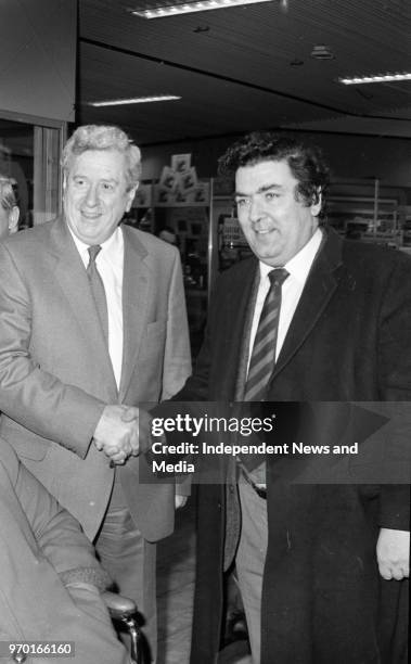 An Taoiseach Garret Fitzgerald and his wife Joan Elizabeth FitzGerald are leaving Dublin Airport for Newyork for St Patrick's Day, John Hume in...