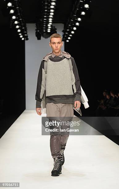 Model walks down the catwalk during the Christopher Shannon show as part of London Fashion Week Autumn/Winter 2010 at the BFC Show space at Somerset...