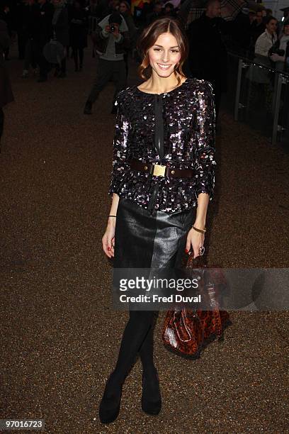 Olivia Palermo arrives for the Burberry Prorsum show at London Fashion Week Autumn/Winter 2010 at on February 23, 2010 in London, England.