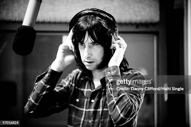 Bobby Gillespie performs during the recording of a charity single for Haiti, recorded at Sphere Studios in Battersea on February 4, 2010 in London,...