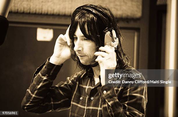 Bobby Gillespie performs during the recording of a charity single for Haiti, recorded at Sphere Studios in Battersea on February 4, 2010 in London,...