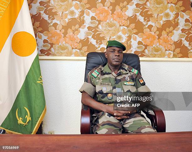 The head of the junta in Niger, Major Salou Djibo, who took over in a February 18, 2010 coup that toppled President Mamadou Tandja, poses on February...