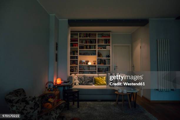 couch in cozy living room - cocoon - fotografias e filmes do acervo