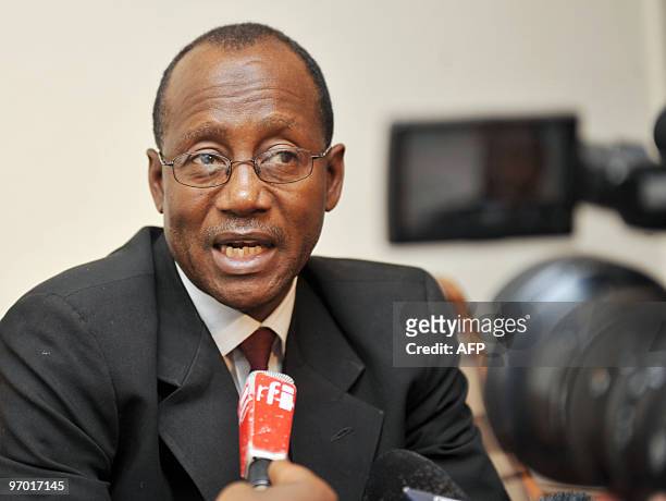 Niger's newly-appointed civilian prime minister Mahamadou Danda answers journalists' questions on February 24, 2010 in his office in Niamey after a...