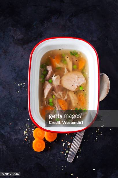bowl of chicken soup - chicken soup stock pictures, royalty-free photos & images