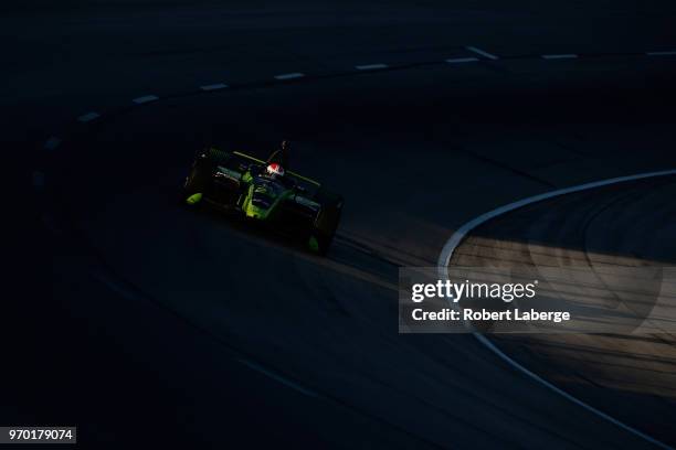 Charlie Kimball, driver of the Tresiba Chevrolet, practices for the Verizon IndyCar Series DXC Technology 600 at Texas Motor Speedway on June 8, 2018...
