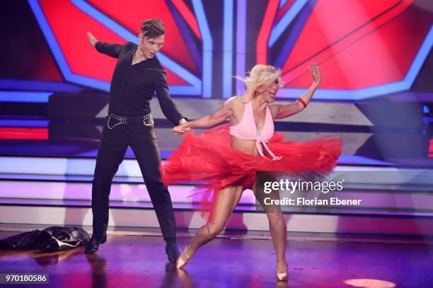 Heiko Lochmann and Kathrin Menzinger during the finals of the 11th season of the television competition 'Let's Dance' on June 8, 2018 in Cologne,...